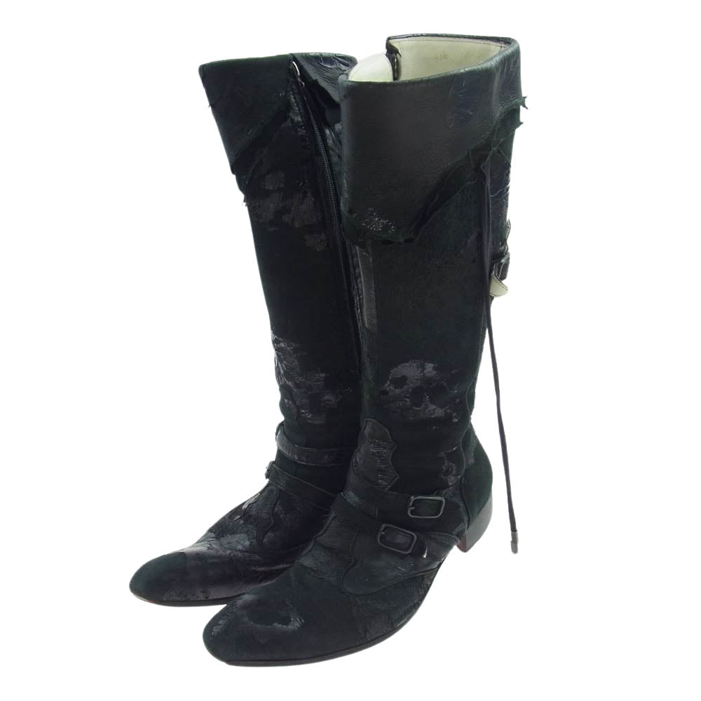 ヒロムタカハラ Deer skin Long Boots サイドジップ ディアスキン ロング ブーツ ブラック系 41.5インチ【中古】