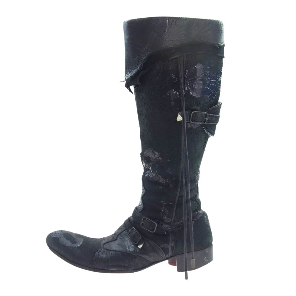 ヒロムタカハラ Deer skin Long Boots サイドジップ ディアスキン ロング ブーツ ブラック系 41.5インチ【中古】
