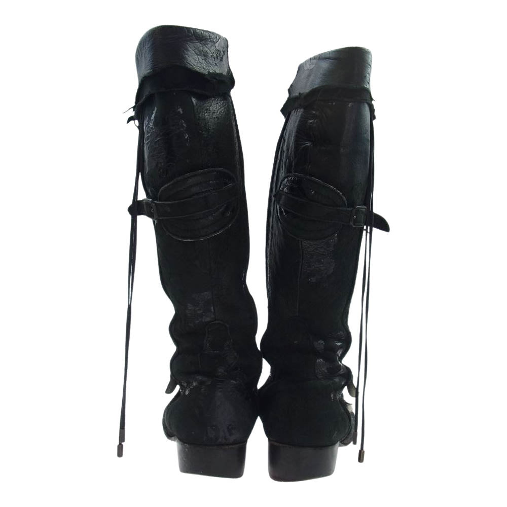 ヒロムタカハラ Deer skin Long Boots サイドジップ ディアスキン ロング ブーツ ブラック系 41.5インチ【中古】