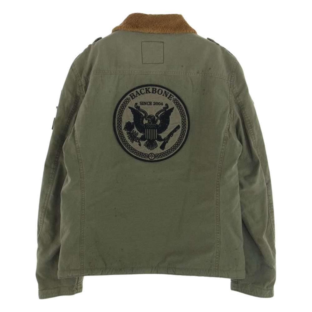 BACKBONE バックボーン BB10FW-B11 ロゴ 刺繍 ボア ミリタリー ジャケット  カーキ系 L【中古】
