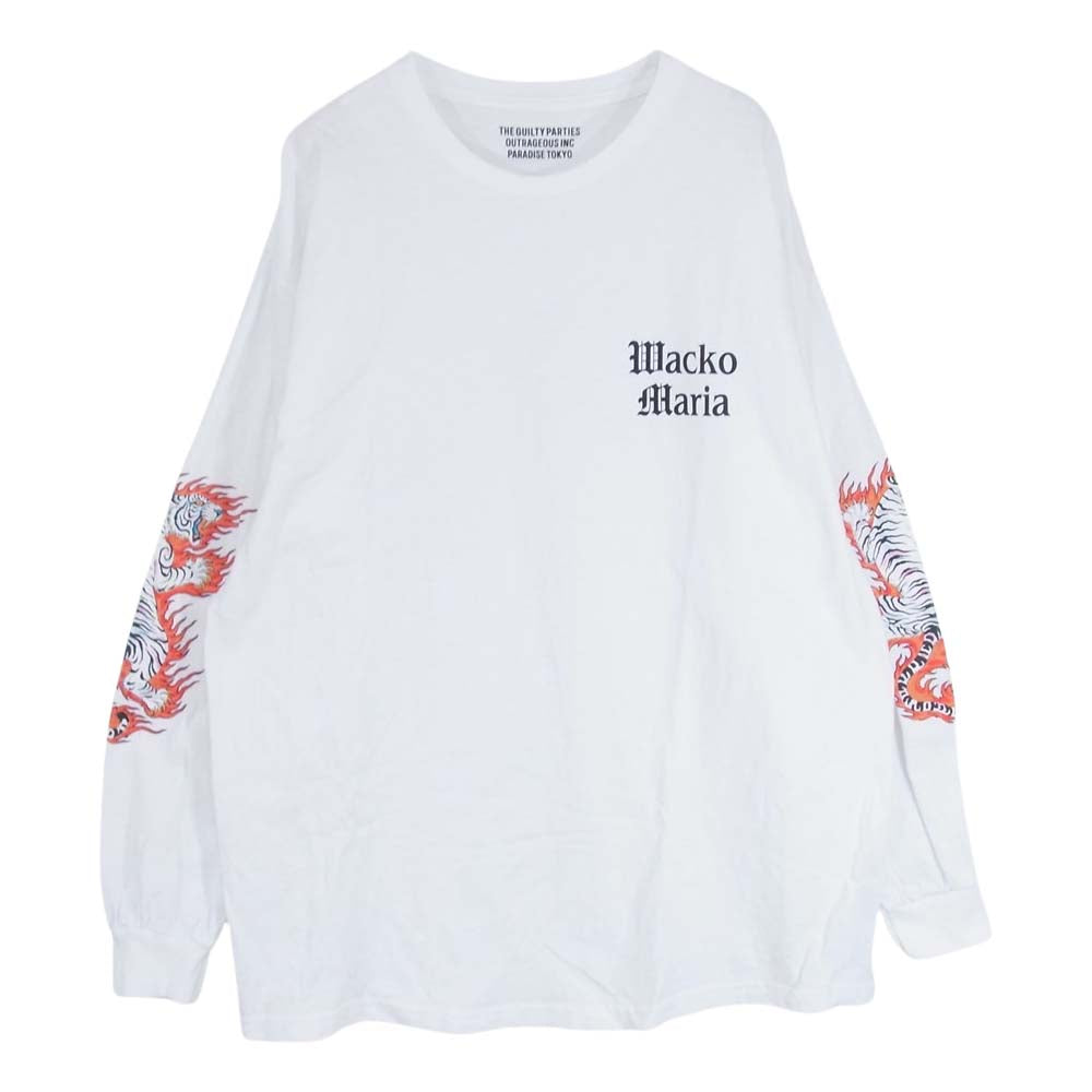 WACKO MARIA ワコマリア 袖タイガープリント 長袖 Tシャツ ホワイト系 XL【中古】