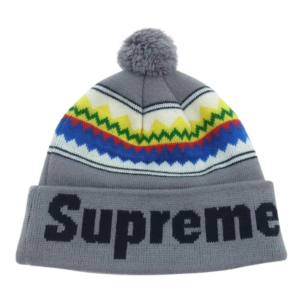 Supreme シュプリーム ボンボン付き ネイティブ ロゴ プリント ニット帽 ビーニー グレー グレー系 マルチカラー系【中古】