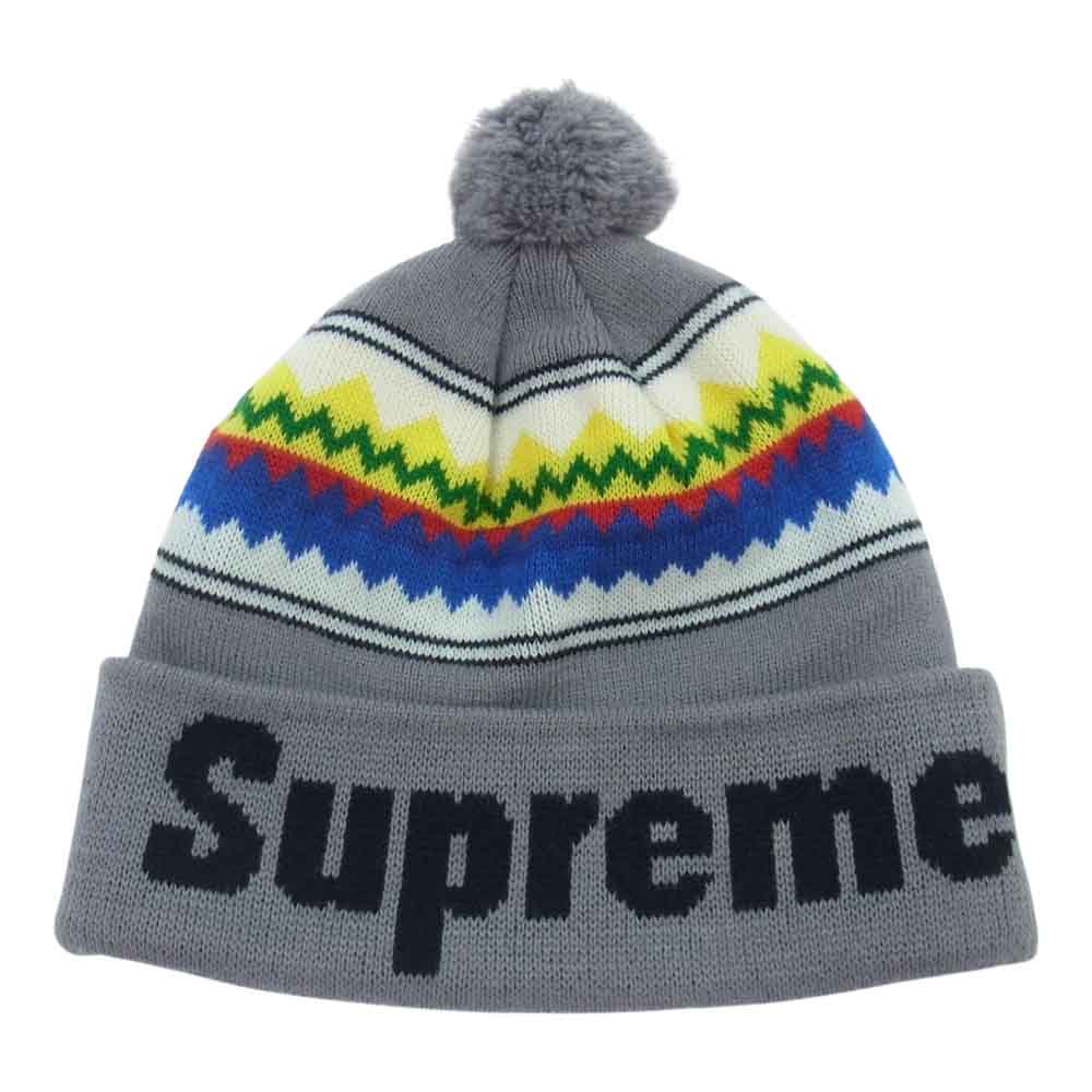 Supreme シュプリーム ボンボン付き ネイティブ ロゴ プリント ニット帽 ビーニー グレー グレー系 マルチカラー系【中古】