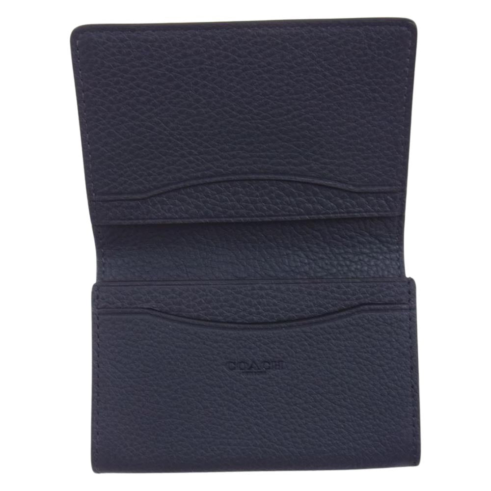 COACH コーチ E2230 91308 ロゴ型押し カードケース 名刺入れ ネイビー系【美品】【中古】