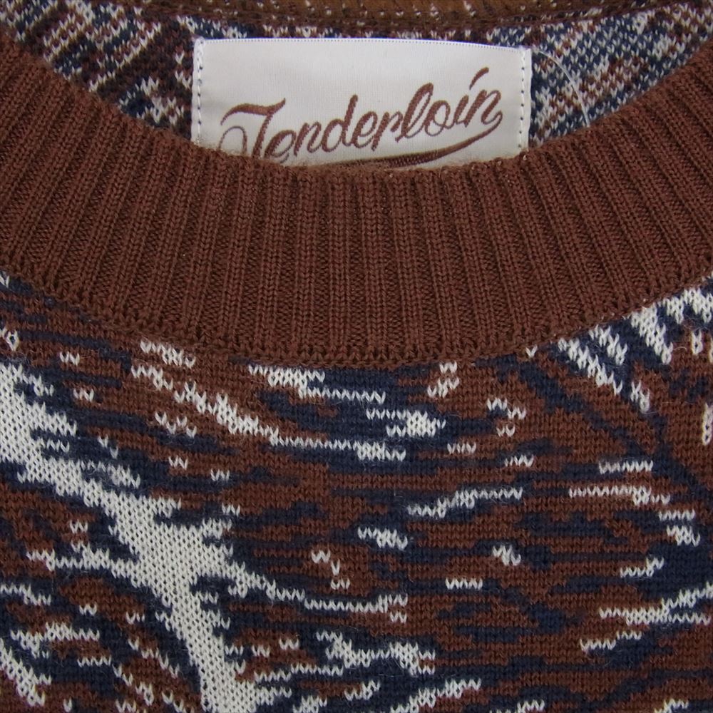 TENDERLOIN テンダーロイン T-SWEATER WOLF ウルフ ジャガード ウール ニット セーター ブラウン系 XL【中古】