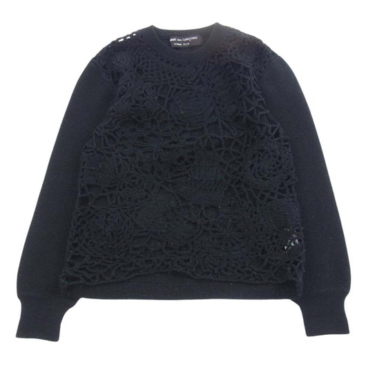 COMME des GARCONS HOMME PLUS コムデギャルソンオムプリュス PN-050150 アーカイブ レース編み デザイン ニット セーター  ブラック系【中古】