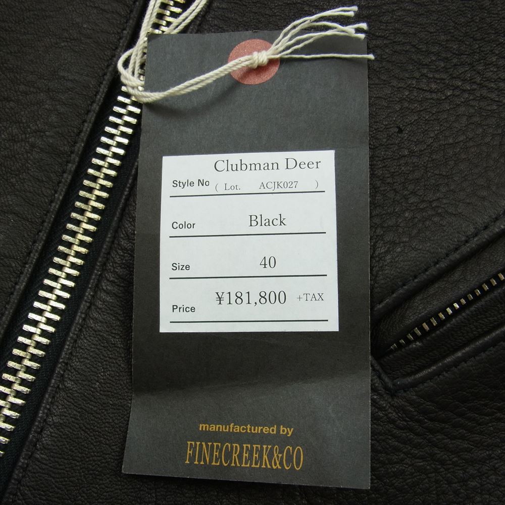 FINE CREEK LEATHERS ファインクリークレザー ACJK027 Clubman Deer クラブマン ディアスキン レザー ジャケット ブラック系 40【新古品】【未使用】【中古】