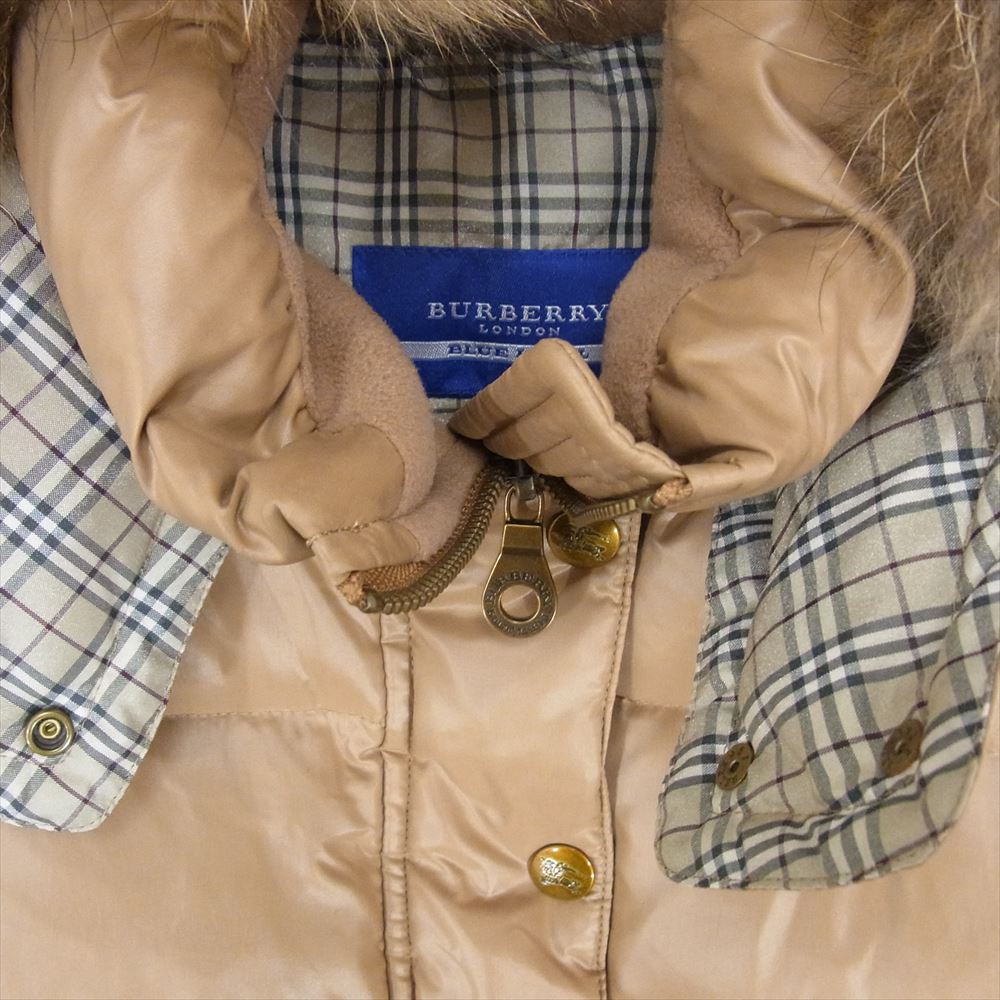 BURBERRY BLUE LABEL バーバリーブルーレーベル E1G06-471-40 ダウン ベスト 裏地チェックノバ ファー付き ベージュ系 38【中古】