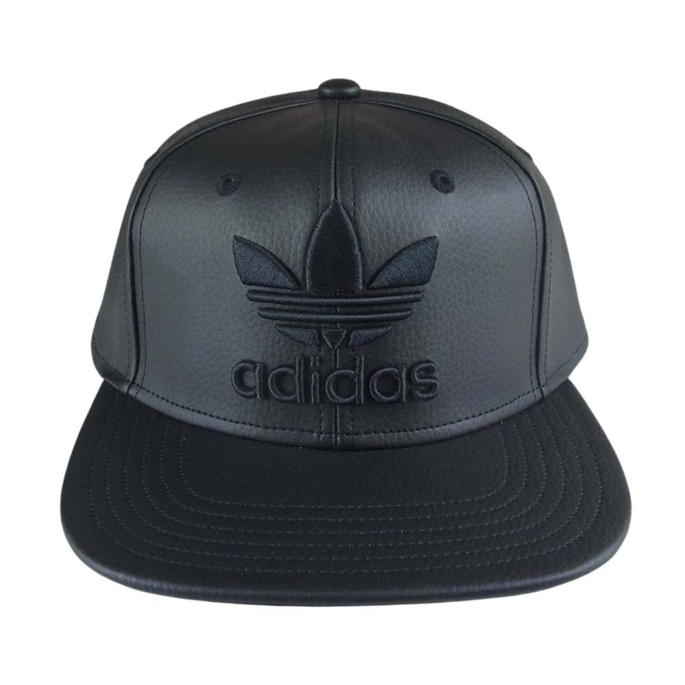 adidas アディダス ORIGINALS オリジナルス A2L001 フェイクレザー ロゴ刺繍 ベースボール キャップ ブラック系【中古】
