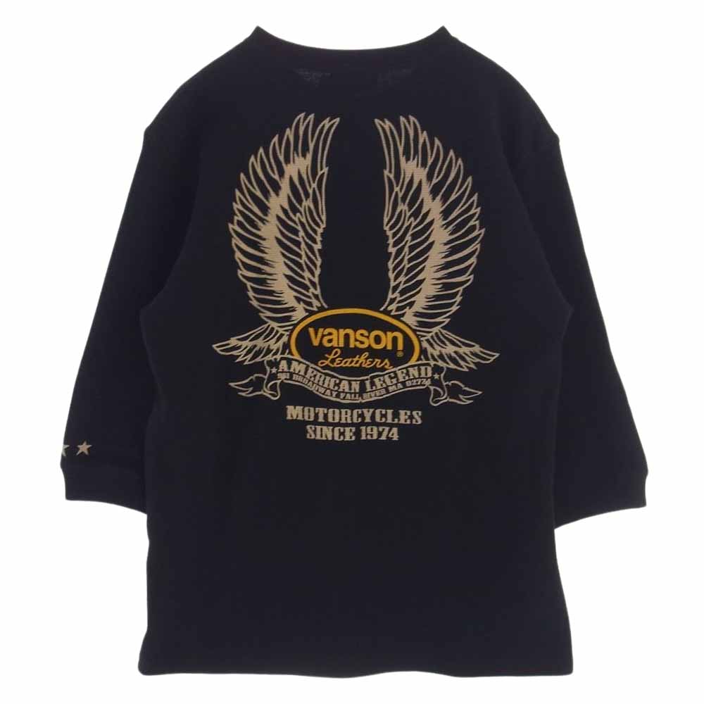 VANSON バンソン NVLT-2208 サーマル 6分袖Ｔシャツ ワッフル フライングオーバルロゴ 半袖 Tシャツ ブラック系 XL【美品】【中古】
