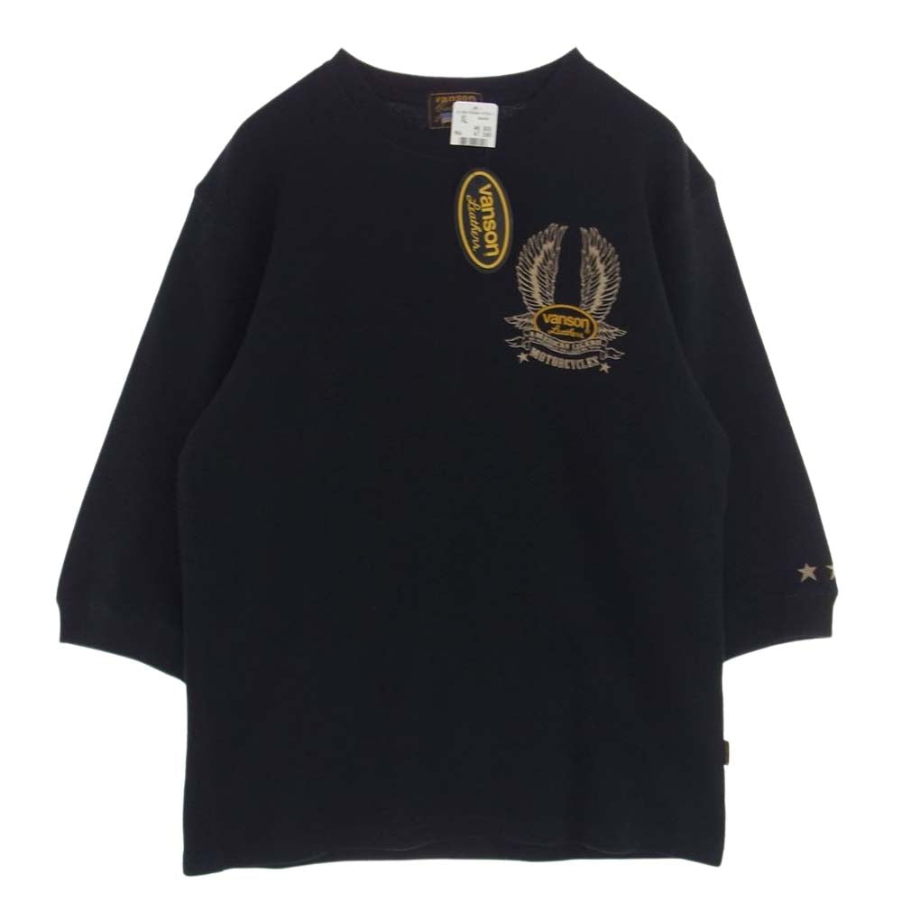 VANSON バンソン NVLT-2208 サーマル 6分袖Ｔシャツ ワッフル フライングオーバルロゴ 半袖 Tシャツ ブラック系 XL【美品】【中古】