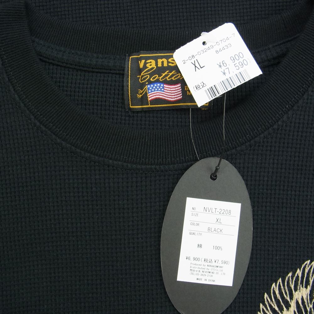 VANSON バンソン NVLT-2208 サーマル 6分袖Ｔシャツ ワッフル フライングオーバルロゴ 半袖 Tシャツ ブラック系 XL【美品】【中古】