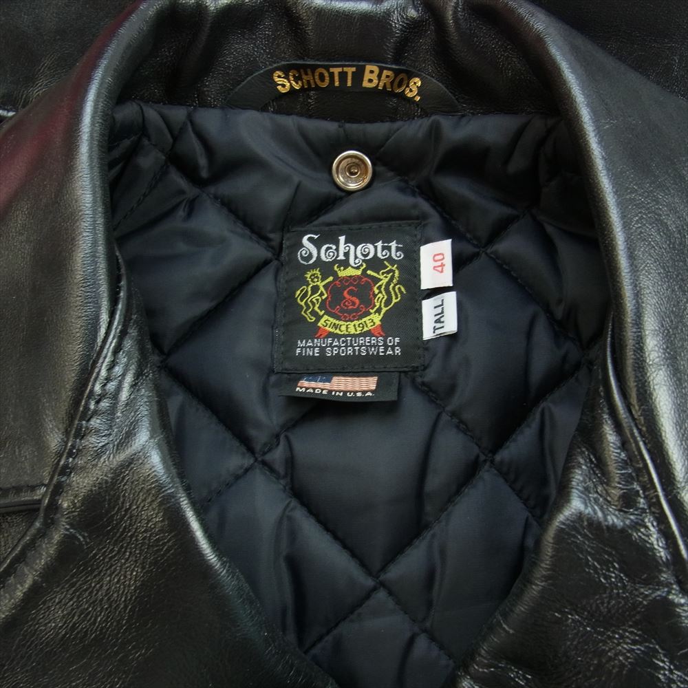 schott ショット 613UHT HORSEHIDE ONESTAR TALL USA製 ホースハイド ワンスター トール レザー ライダース ジャケット ブラック系 40【美品】【中古】