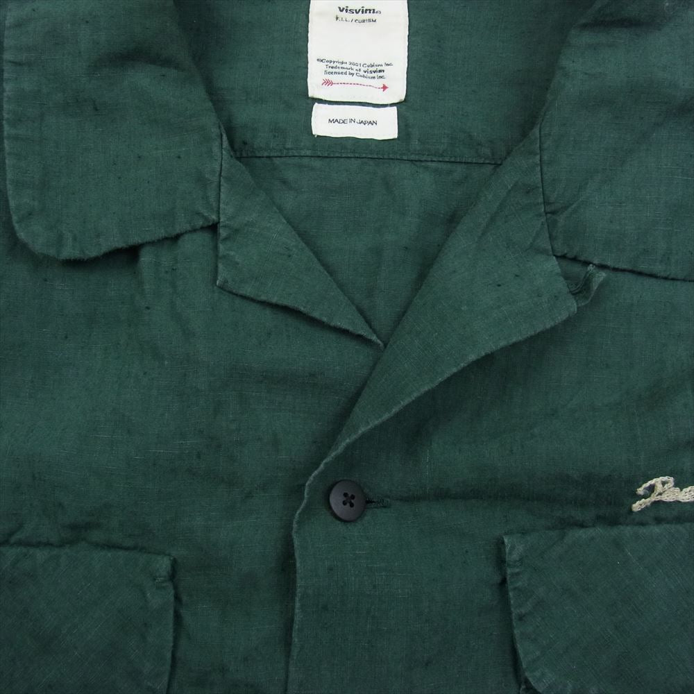 VISVIM ビズビム 0122305011002 BOOMER SHIRT チェーン刺繍 ブーマー リネン オープンカラー 長袖 シャツ グリーン系 4【中古】