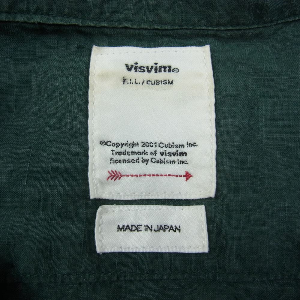 VISVIM ビズビム 0122305011002 BOOMER SHIRT チェーン刺繍 ブーマー リネン オープンカラー 長袖 シャツ グリーン系 4【中古】