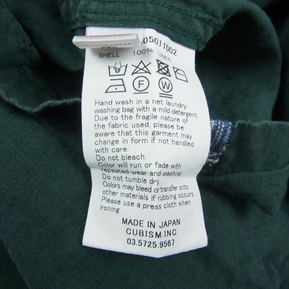VISVIM ビズビム 0122305011002 BOOMER SHIRT チェーン刺繍 ブーマー リネン オープンカラー 長袖 シャツ グリーン系 4【中古】