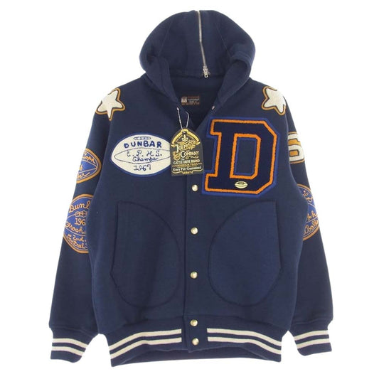 The REAL McCOY'S ザリアルマッコイズ MJ22125 SNAP BUTTON HOODED SWEATSHIRT DUNBAR スナップ ボタン フーデッド スウェットシャツ スタジャン アワード ジャケット ネイビー系 36【極上美品】【中古】