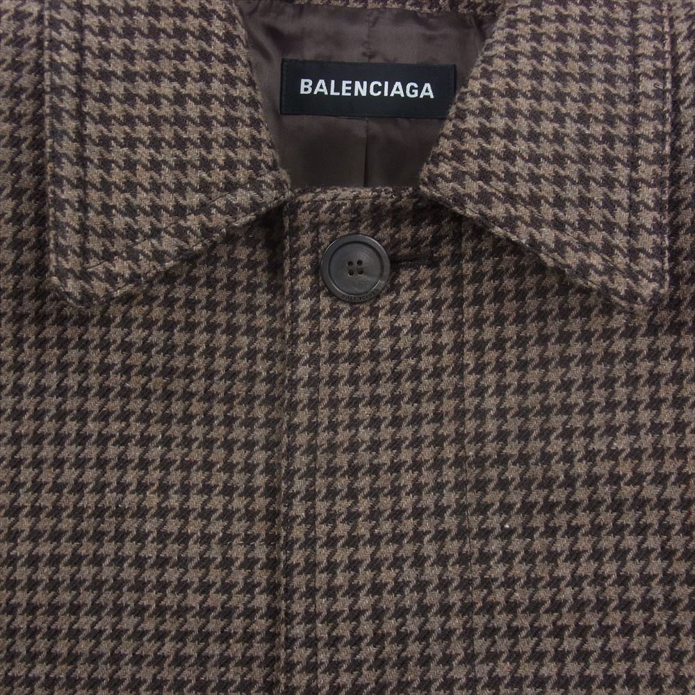BALENCIAGA バレンシアガ 19AW 583851 TFU07 HOUNDSTOOTH WOOL COAT ハウンズトゥース 千鳥格子柄 ショルダーパッド ウール ステンカラー コート  ブラウン系 44【中古】