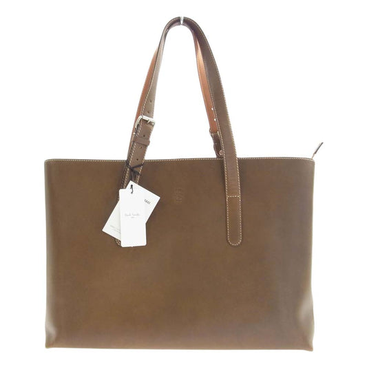 Paul Smith ポール・スミス PSロゴ刻印 PCケース オールレザー ビジネスバッグ トートバッグ ブラウン系 記載カラー　カーキ【中古】