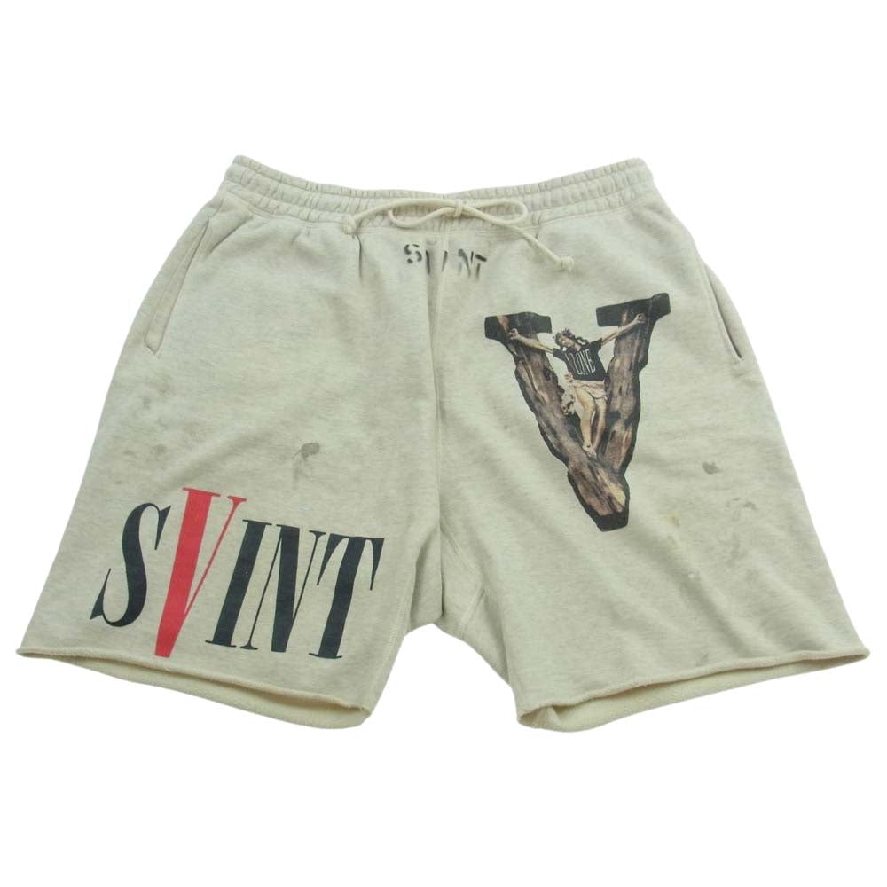 SAINT MICHAEL セントマイケル 22SS SM-S22-0000-071 × Vlone ヴィーロン Sweat Shorts スウェット ショーツ ハーフ パンツ  ベージュ系 XL【中古】