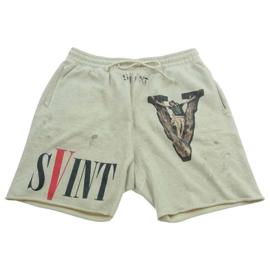 SAINT MICHAEL セントマイケル 22SS SM-S22-0000-071 × Vlone ヴィーロン Sweat Shorts スウェット ショーツ ハーフ パンツ  ベージュ系 XL【中古】