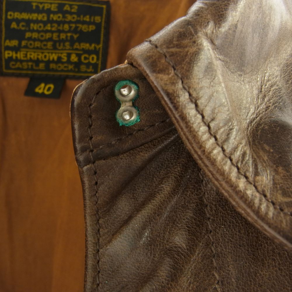Pherrow's フェローズ TYPE A-2 ホースハイド フライト ジャケット ブラウン系 40【中古】