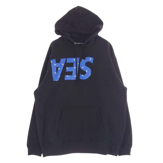 WIND AND SEA ウィンダンシー × GOD SELECTION XXX ロゴ 総柄 プリント プルオーバー パーカー ブラック系 L【中古】