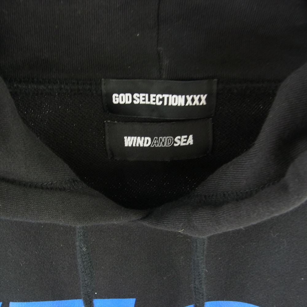 WIND AND SEA ウィンダンシー × GOD SELECTION XXX ロゴ 総柄 プリント プルオーバー パーカー ブラック系 L【中古】