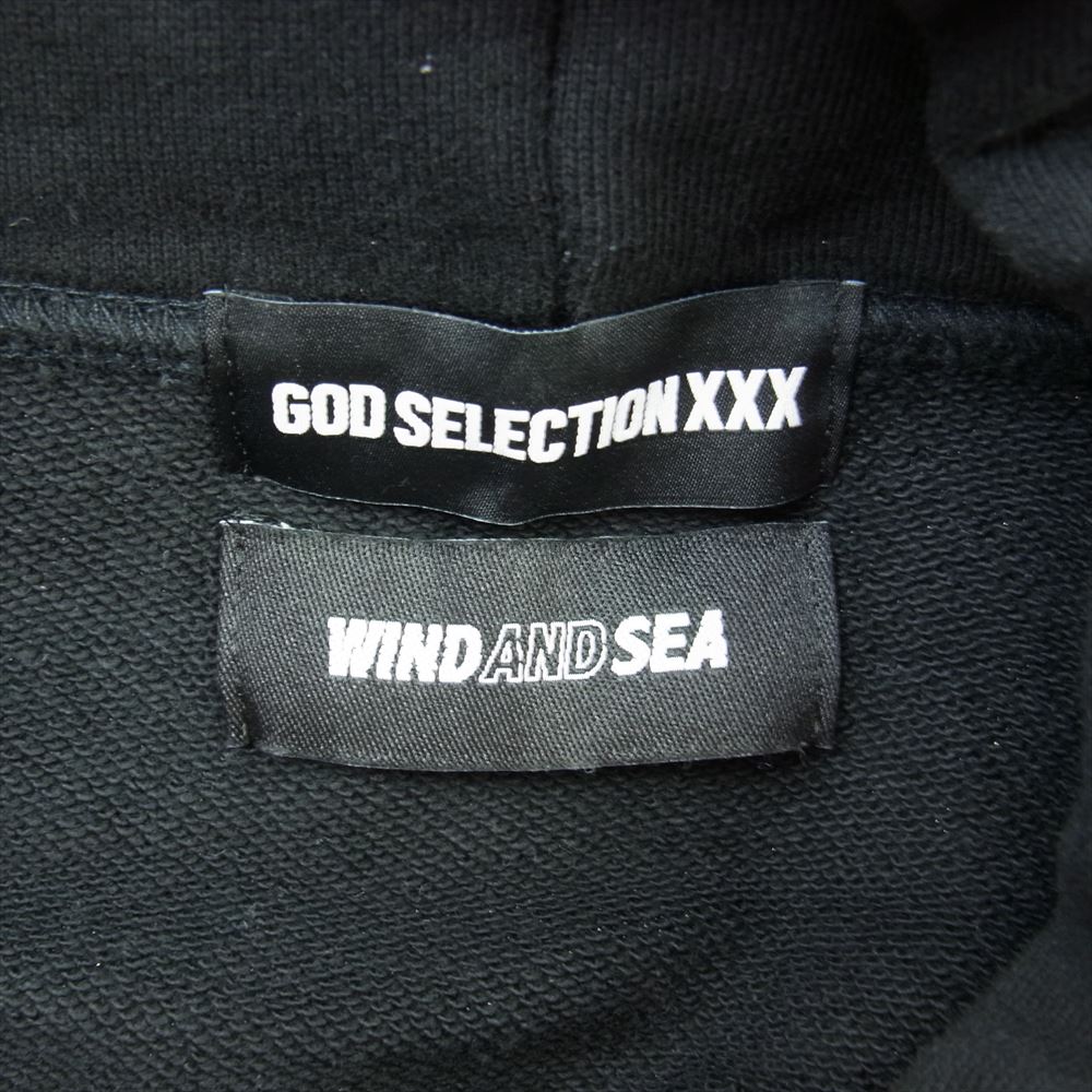 WIND AND SEA ウィンダンシー × GOD SELECTION XXX ロゴ 総柄 プリント プルオーバー パーカー ブラック系 L【中古】