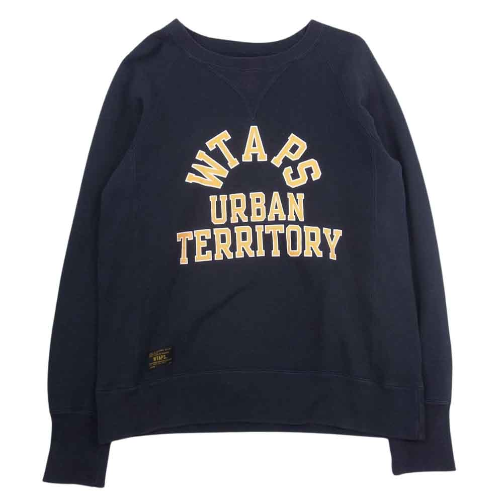 WTAPS ダブルタップス 14AW 142ATDT-CSM09 DESIGN CREWNECK 02/SWEATER.COTTON フロントロゴプリント クルーネックスウェットトレーナー ネイビー系 M【中古】