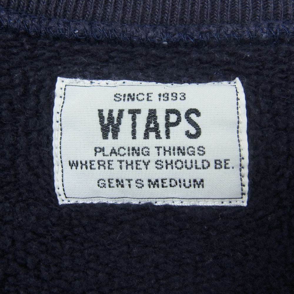 WTAPS ダブルタップス 14AW 142ATDT-CSM09 DESIGN CREWNECK 02/SWEATER.COTTON フロントロゴプリント クルーネックスウェットトレーナー ネイビー系 M【中古】