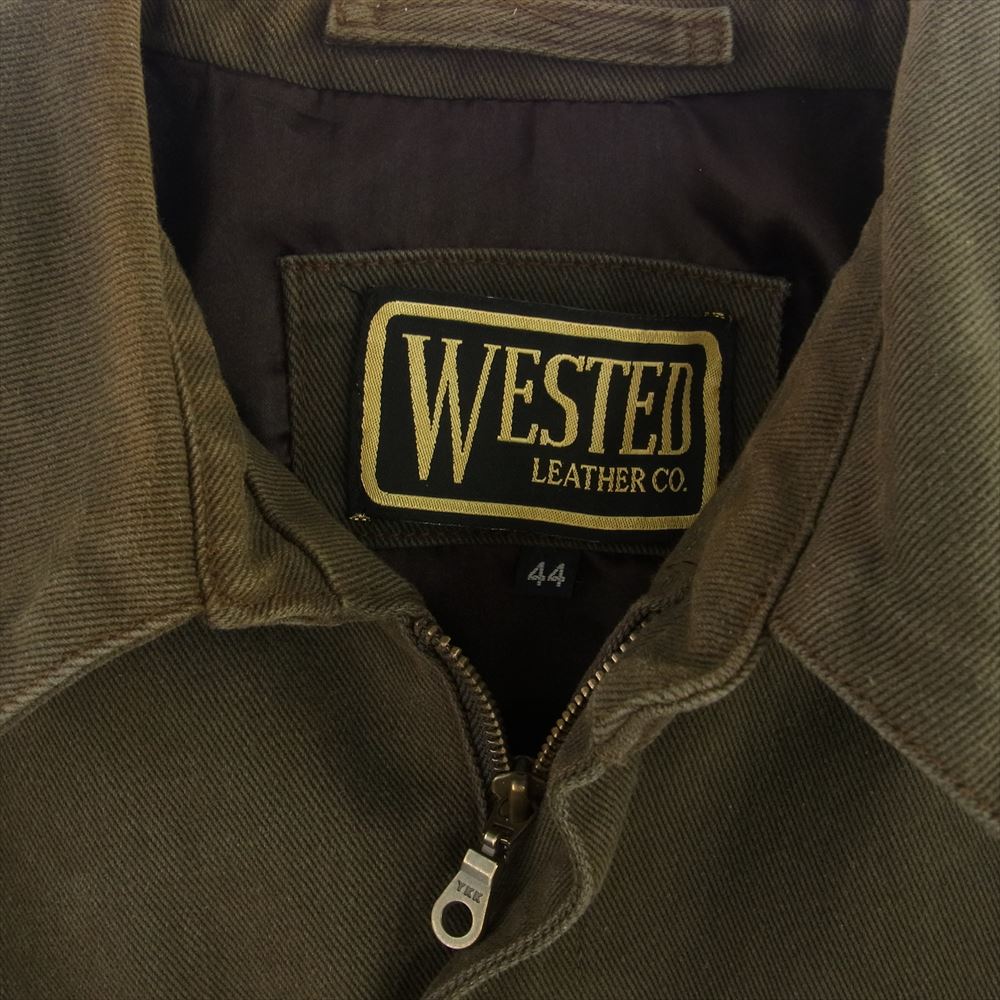 ウェステッドレザー コットンツイル フルジップ ジャケット チャコール系 44【中古】