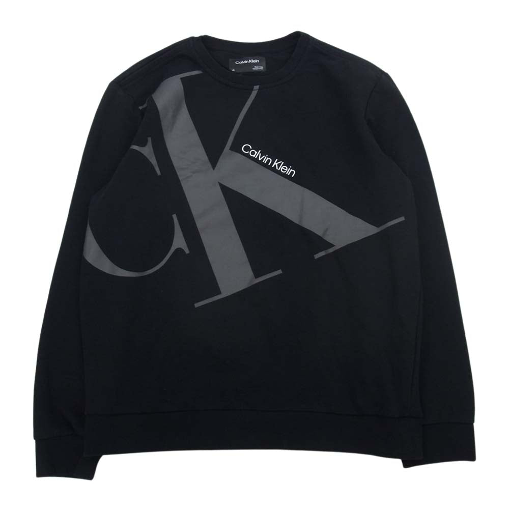 カルバンクライン クルーネック ビッグロゴプリント スウェット トレーナー ブラック系 L【中古】