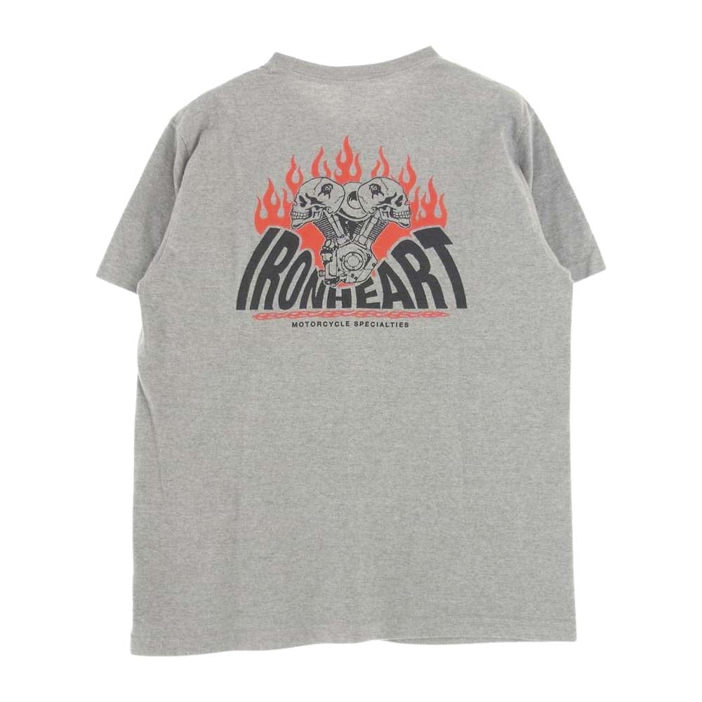 IRON HEART アイアンハート IHT-1604 スカル ピストン 半袖 Tシャツ グレー系 M【中古】