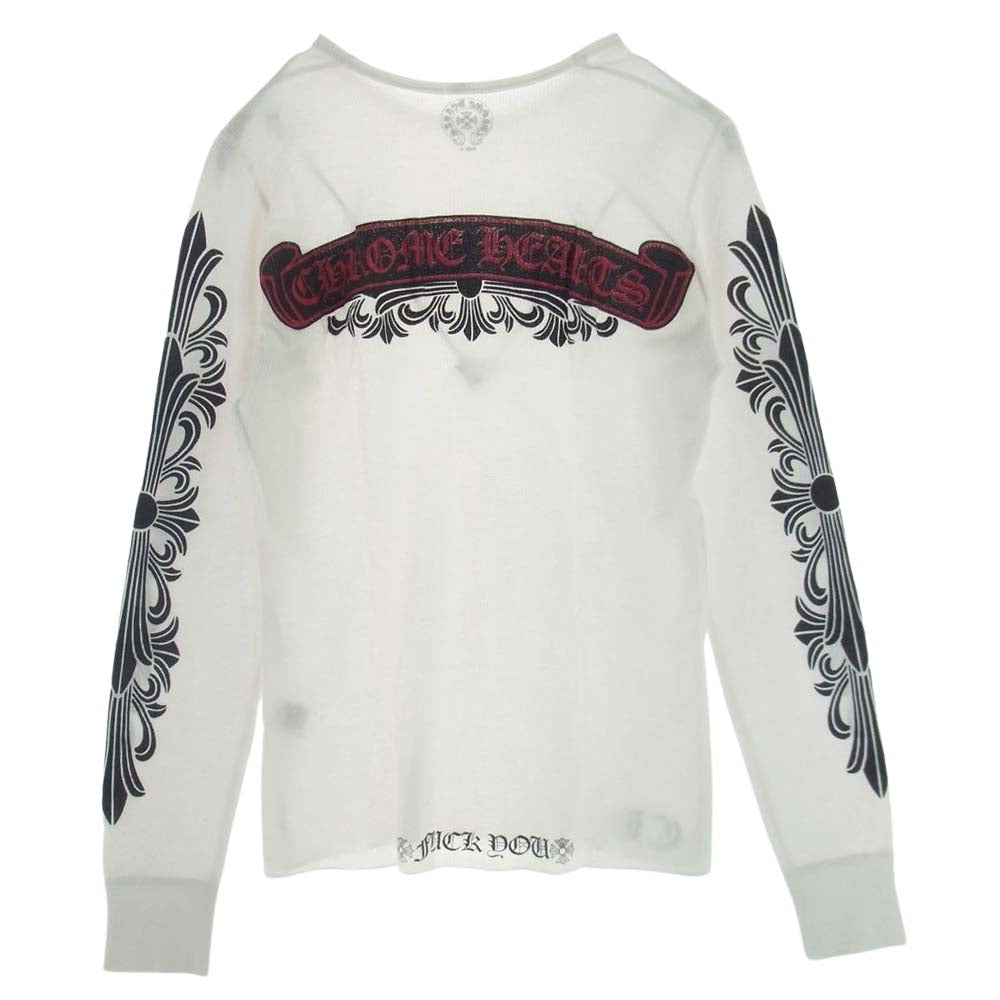 CHROME HEARTS クロムハーツ（原本無） フローラルクロスプリント スクロールラベル ワッフル サーマル 長袖 カットソー ホワイト系 S【中古】