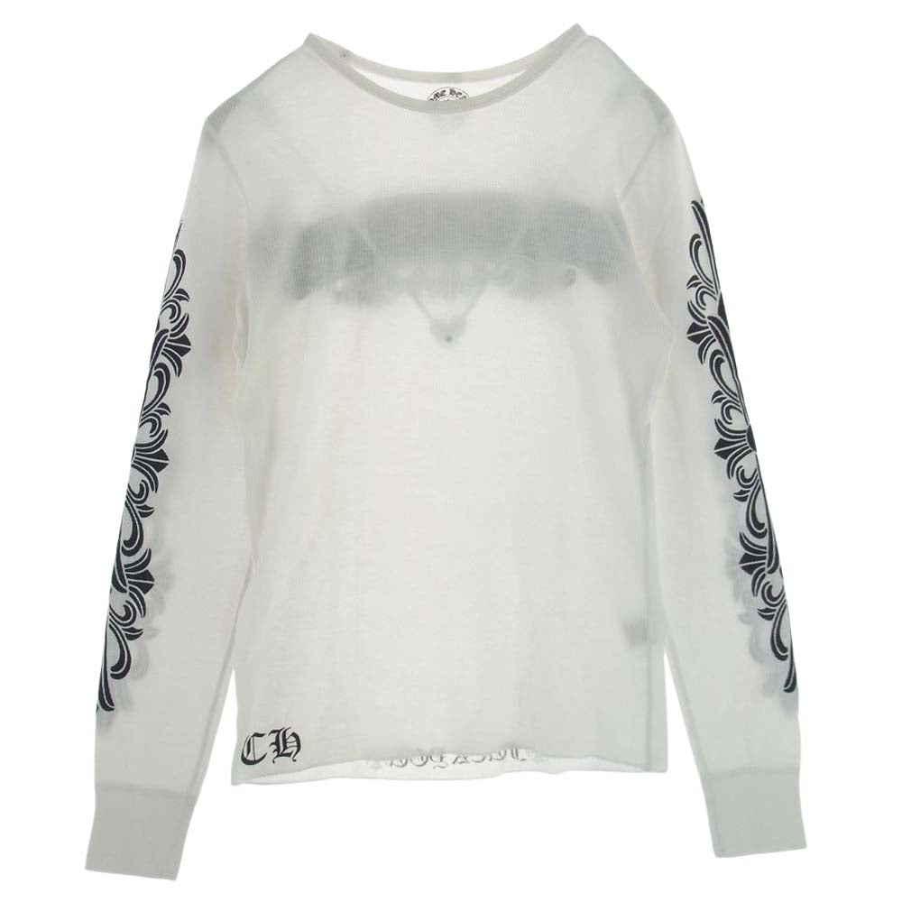 CHROME HEARTS クロムハーツ（原本無） フローラルクロスプリント スクロールラベル ワッフル サーマル 長袖 カットソー ホワイト系 S【中古】