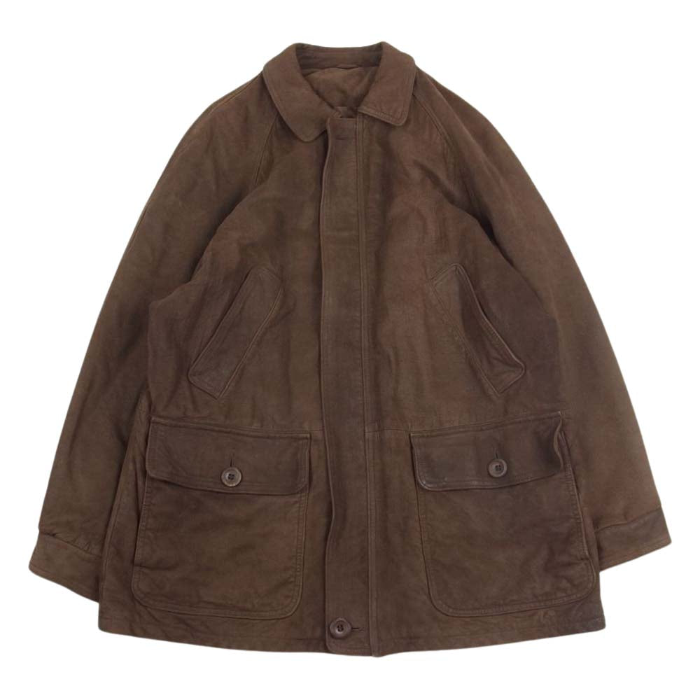 COACH コーチ オールド Genuine Leather 比翼ジップ ウッド ボタン レザー ジャケット  ブラウン系 M【中古】