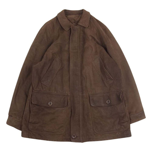 COACH コーチ オールド Genuine Leather 比翼ジップ ウッド ボタン レザー ジャケット  ブラウン系 M【中古】
