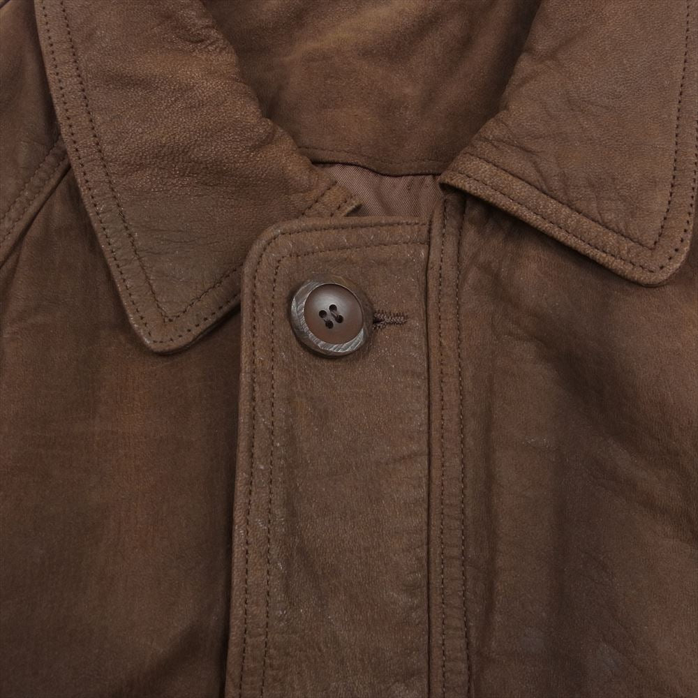 COACH コーチ オールド Genuine Leather 比翼ジップ ウッド ボタン レザー ジャケット  ブラウン系 M【中古】