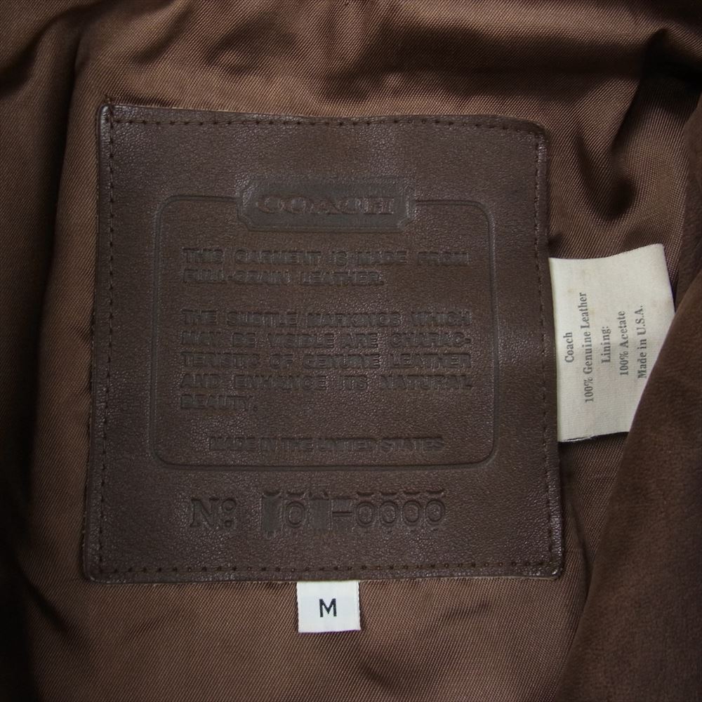 COACH コーチ オールド Genuine Leather 比翼ジップ ウッド ボタン レザー ジャケット  ブラウン系 M【中古】