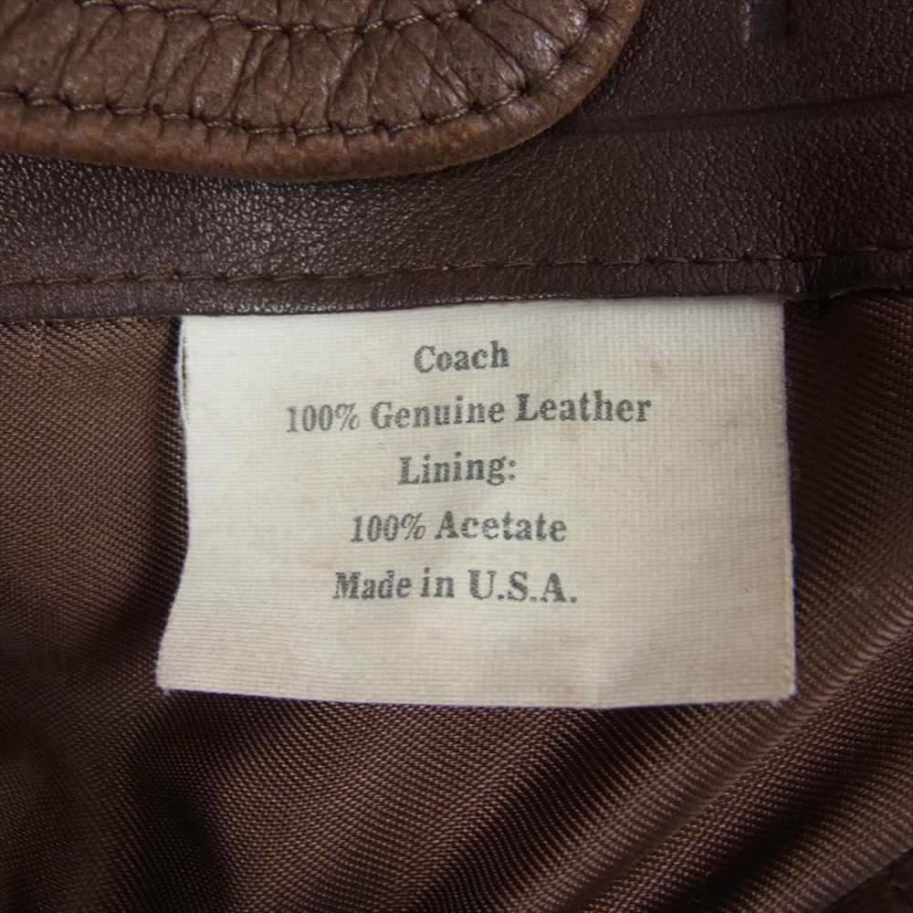 COACH コーチ オールド Genuine Leather 比翼ジップ ウッド ボタン レザー ジャケット  ブラウン系 M【中古】