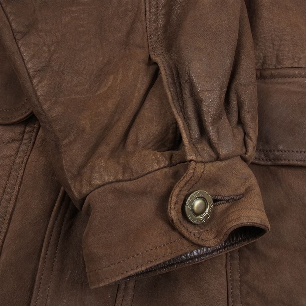 COACH コーチ オールド Genuine Leather 比翼ジップ ウッド ボタン レザー ジャケット  ブラウン系 M【中古】