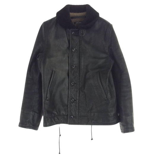 RUDE GALLERY ルードギャラリー ホースハイド レザー N-1 エンボス加工 裏ボア デッキジャケット ミリタリージャケット ブラック系 3【中古】