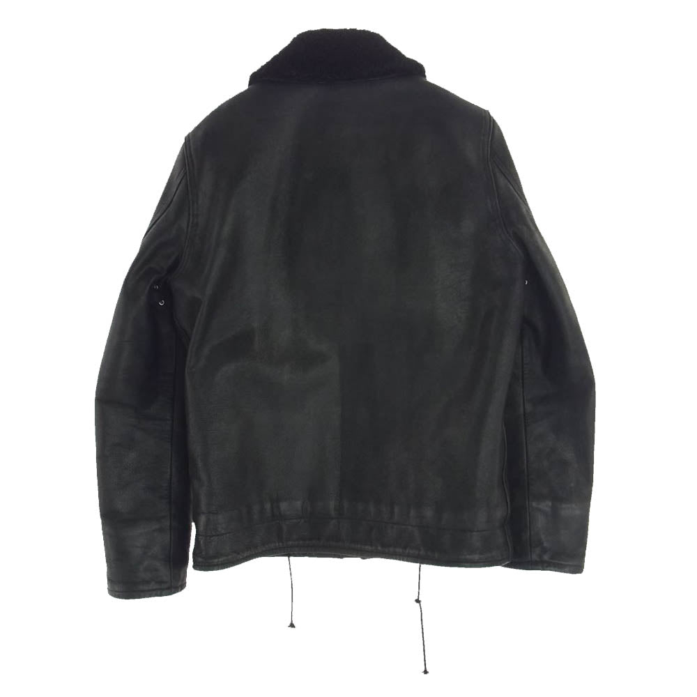 RUDE GALLERY ルードギャラリー ホースハイド レザー N-1 エンボス加工 裏ボア デッキジャケット ミリタリージャケット ブラック系 3【中古】