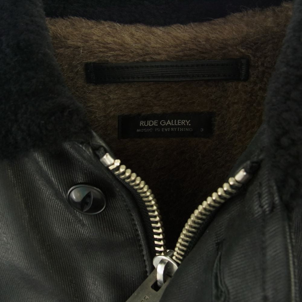 RUDE GALLERY ルードギャラリー ホースハイド レザー N-1 エンボス加工 裏ボア デッキジャケット ミリタリージャケット ブラック系 3【中古】