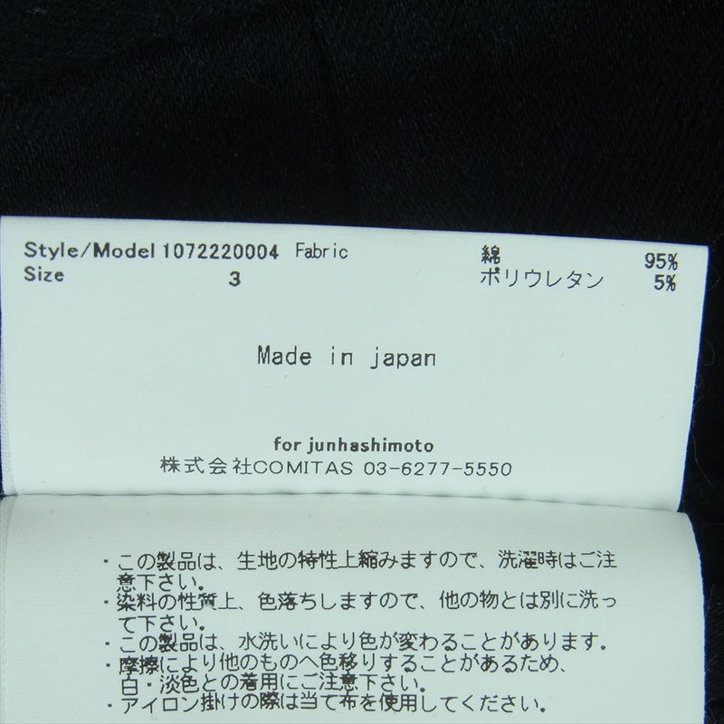 junhashimoto ジュンハシモト 1072220004 DENIM SLACKS トラウザー デニム パンツ 日本製 ブラック系 3【中古】
