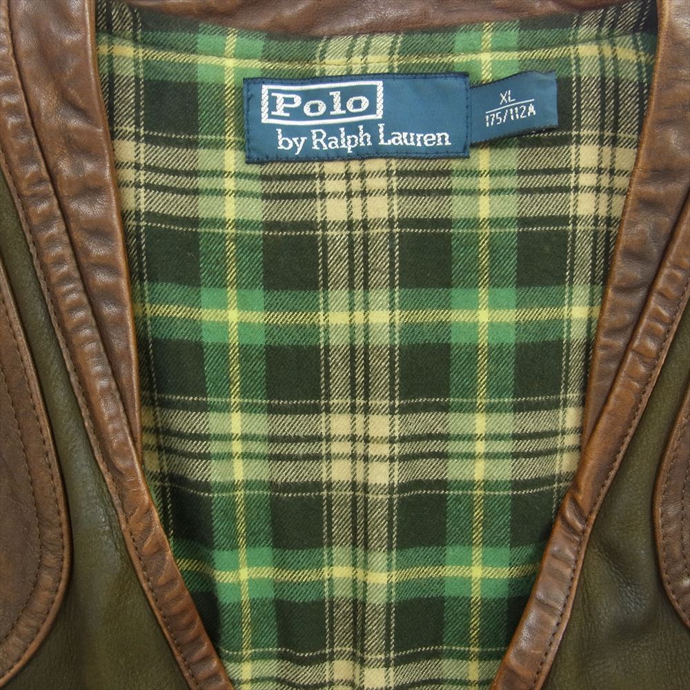 POLO RALPH LAUREN ポロ・ラルフローレン オールレザー 切替 ジップアップ ハンティング ベスト ブラウン系 XL【中古】
