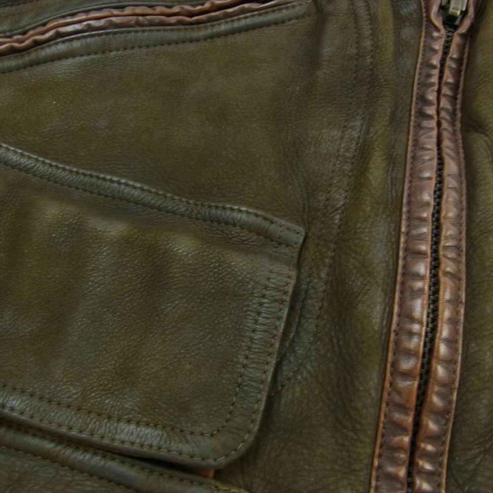 POLO RALPH LAUREN ポロ・ラルフローレン オールレザー 切替 ジップアップ ハンティング ベスト ブラウン系 XL【中古】