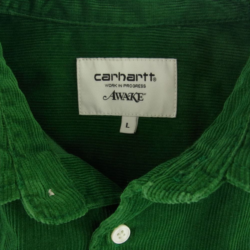 アウェイク 23SS × Carhartt WIP Collared Shirt カーハート カラーコーデュロイシャツ 長袖シャツ グリーン系 L【美品】【中古】
