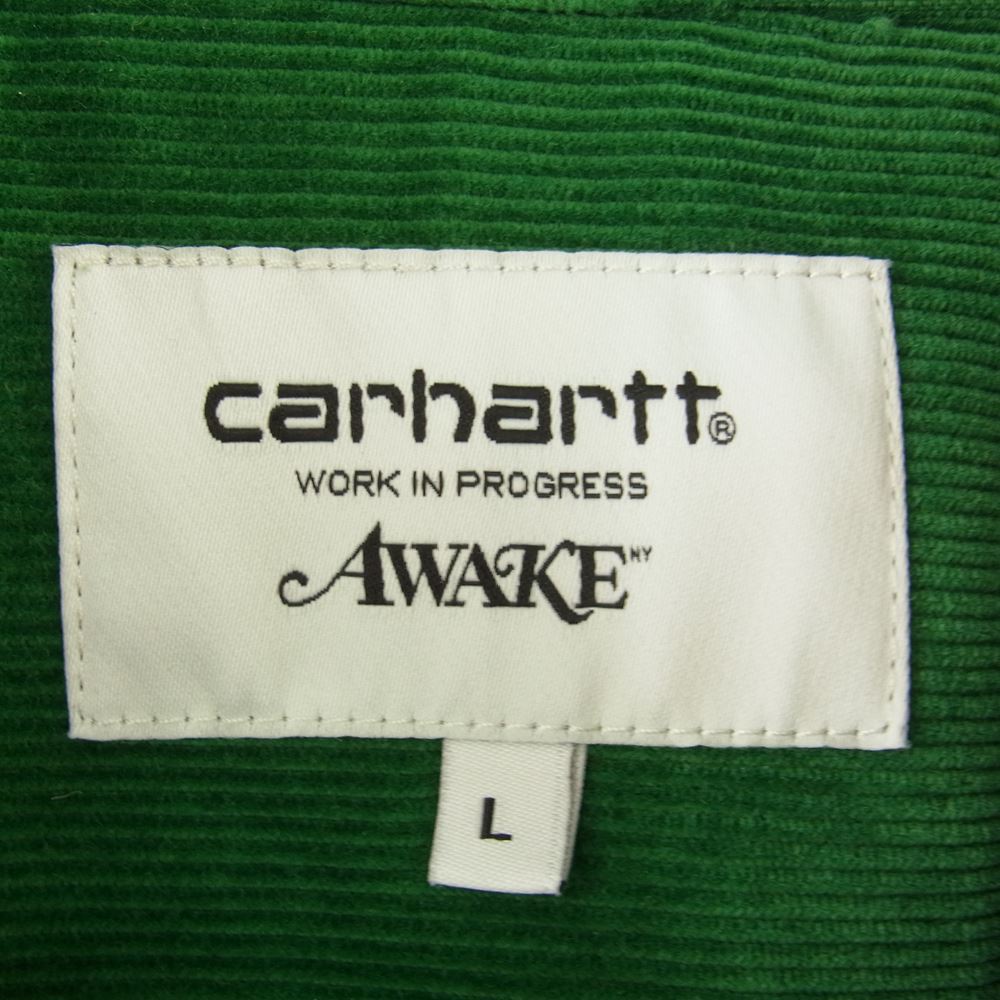 アウェイク 23SS × Carhartt WIP Collared Shirt カーハート カラーコーデュロイシャツ 長袖シャツ グリーン系 L【美品】【中古】